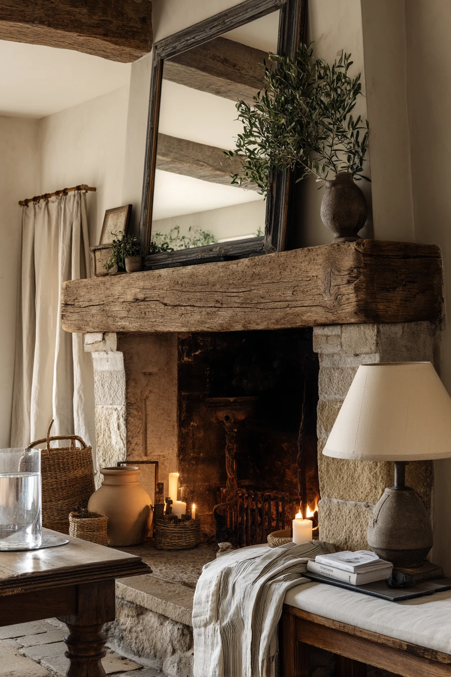farmhouse fireplace mantel ideas 39