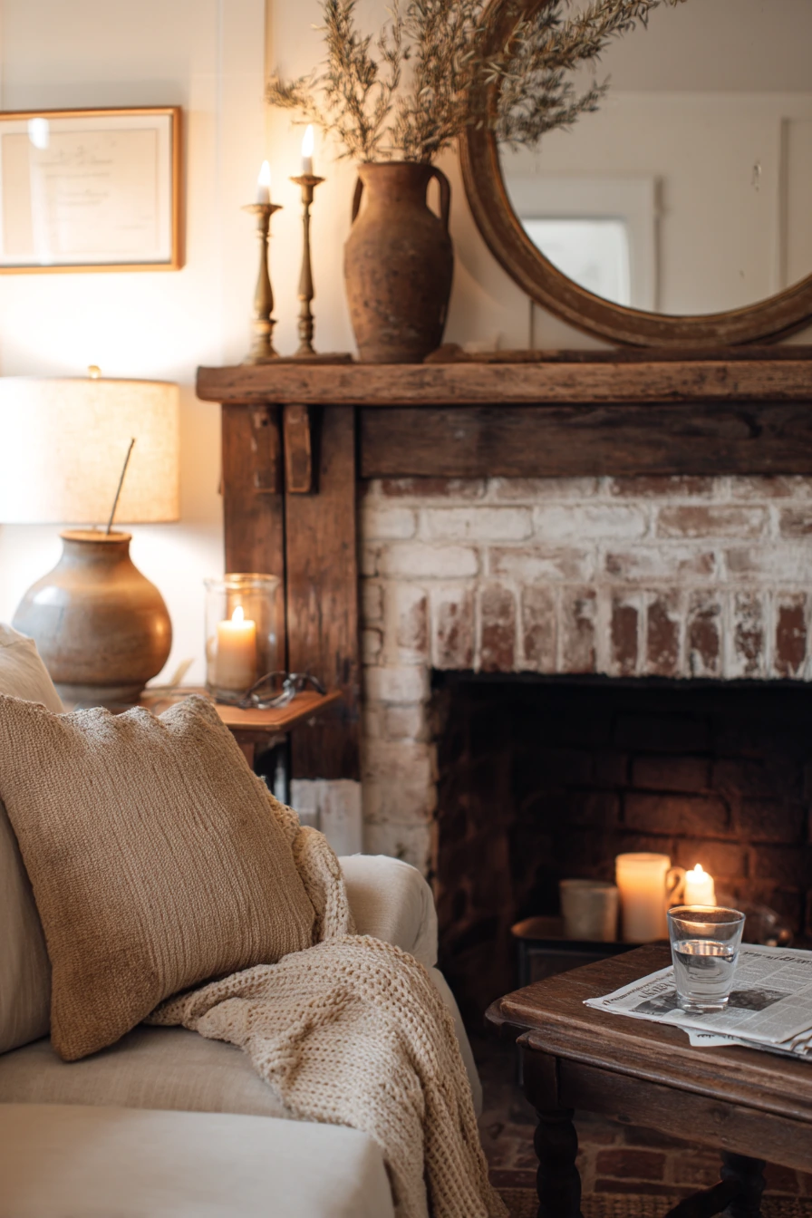 farmhouse fireplace mantel ideas 8