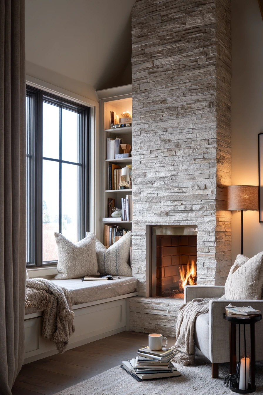 floor to ceiling fireplace ideas 31
