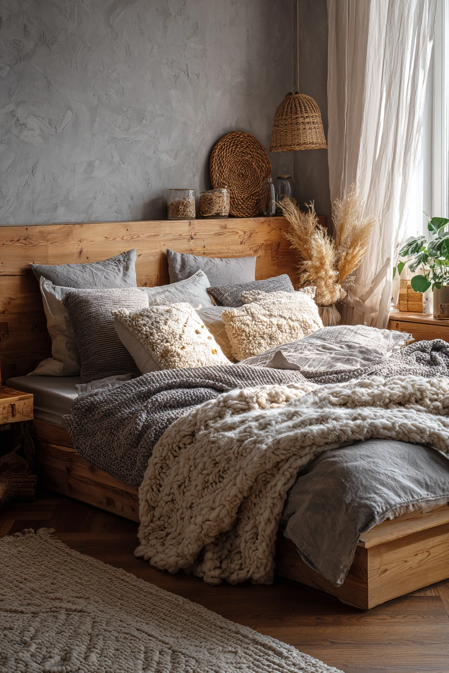 grey boho bedroom 16