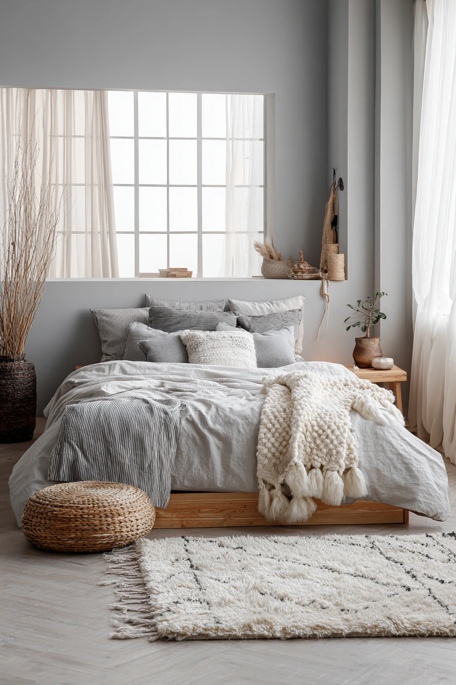 grey boho bedroom 22
