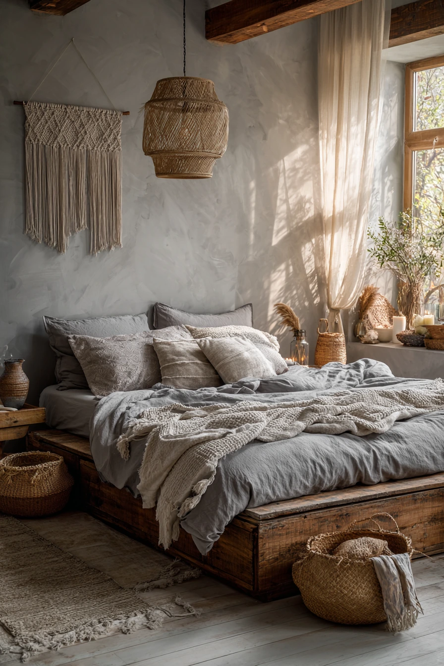 grey boho bedroom 26