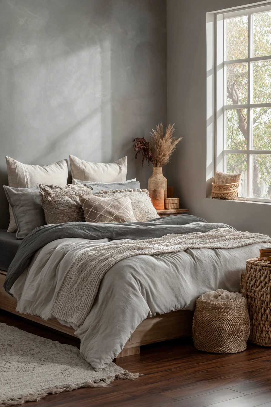 grey boho bedroom 39