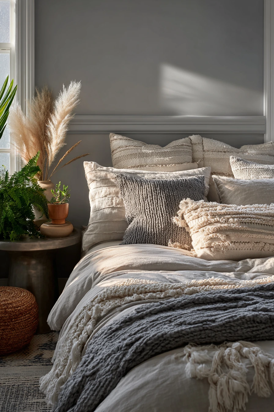 grey boho bedroom 40