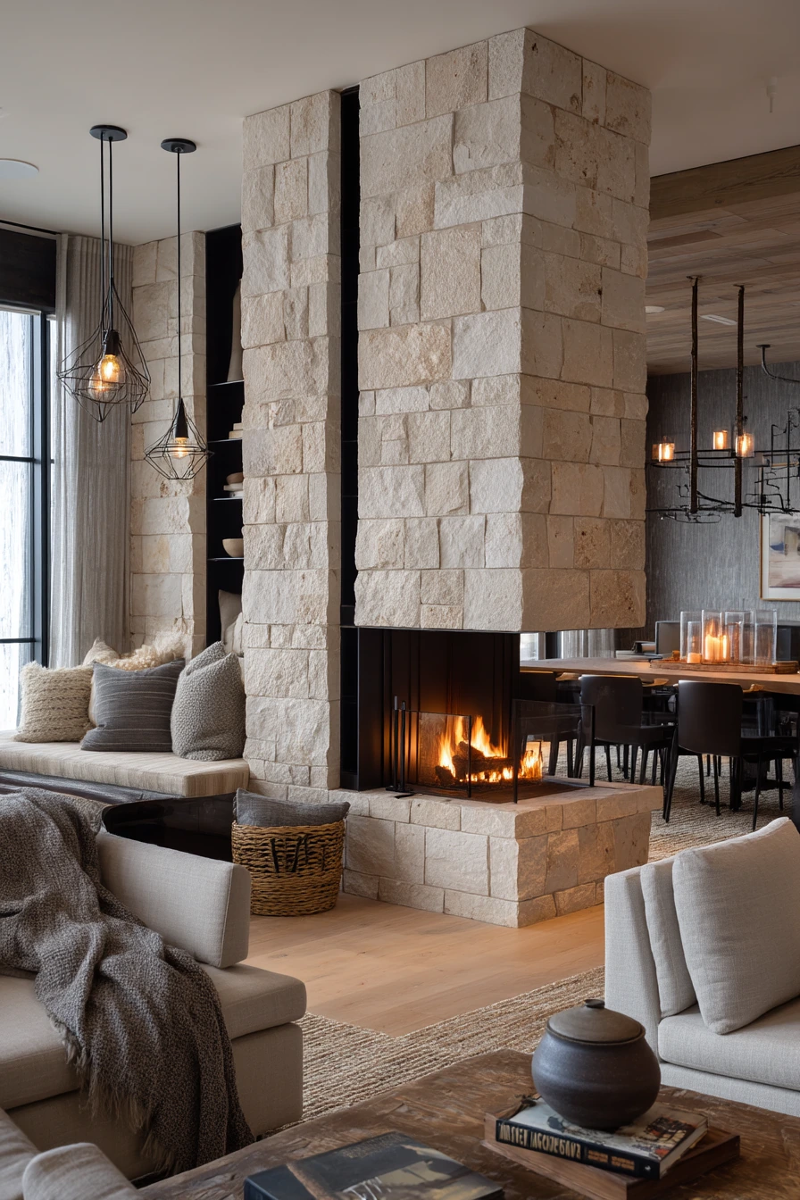 modern stone fireplace ideas 29