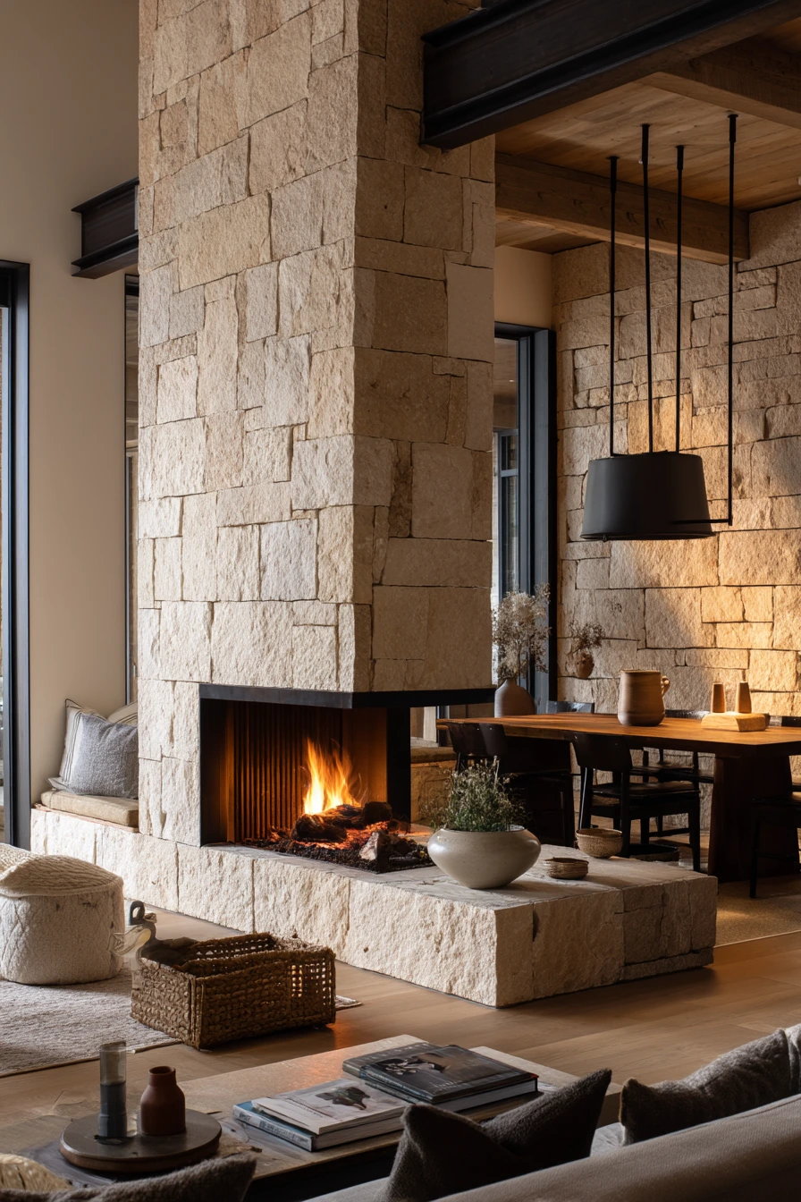 modern stone fireplace ideas 30