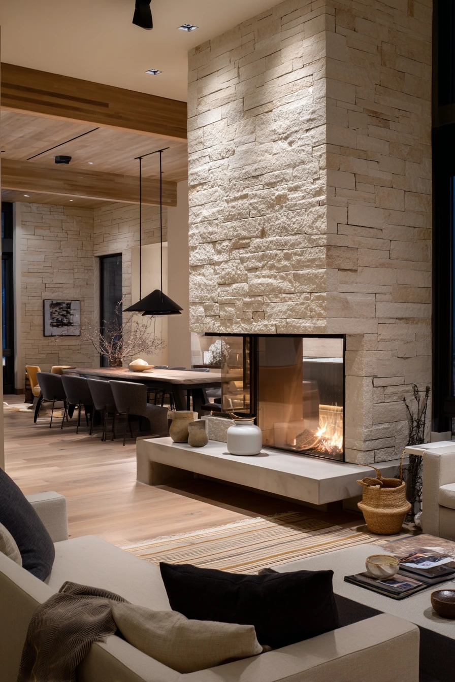 modern stone fireplace ideas 31