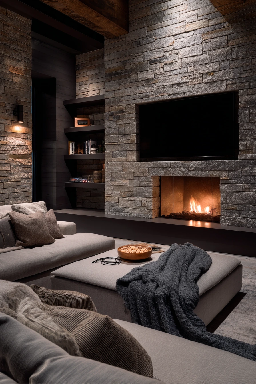 modern stone fireplace ideas 37