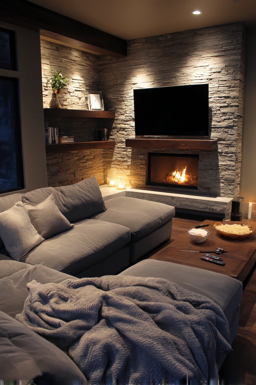 modern stone fireplace ideas 38