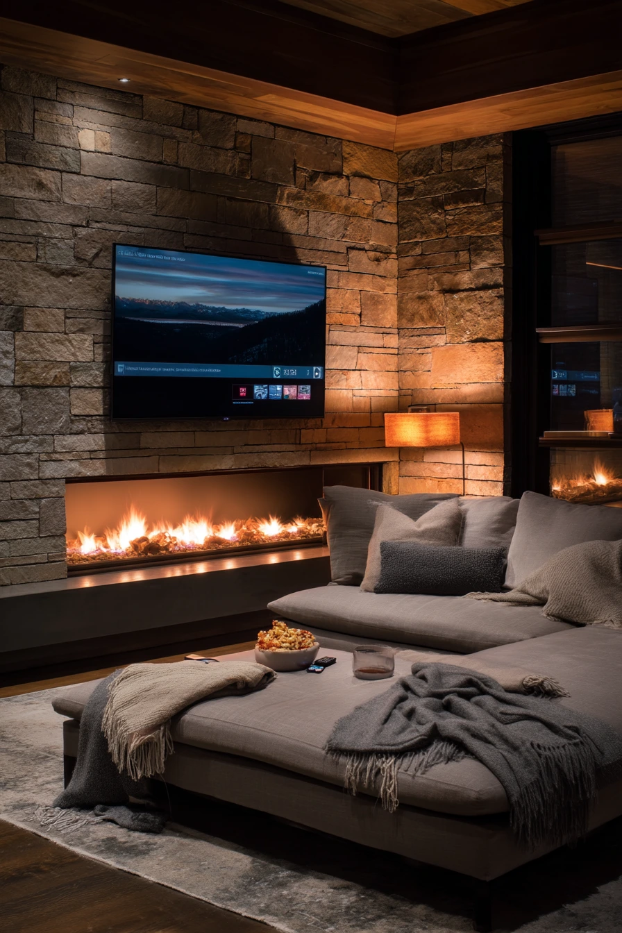 modern stone fireplace ideas 40
