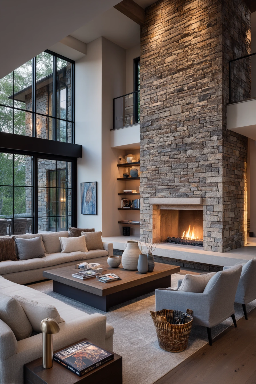 modern stone fireplace ideas 6
