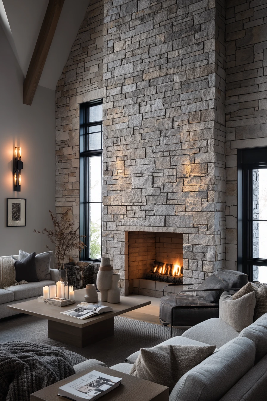 modern stone fireplace ideas 8