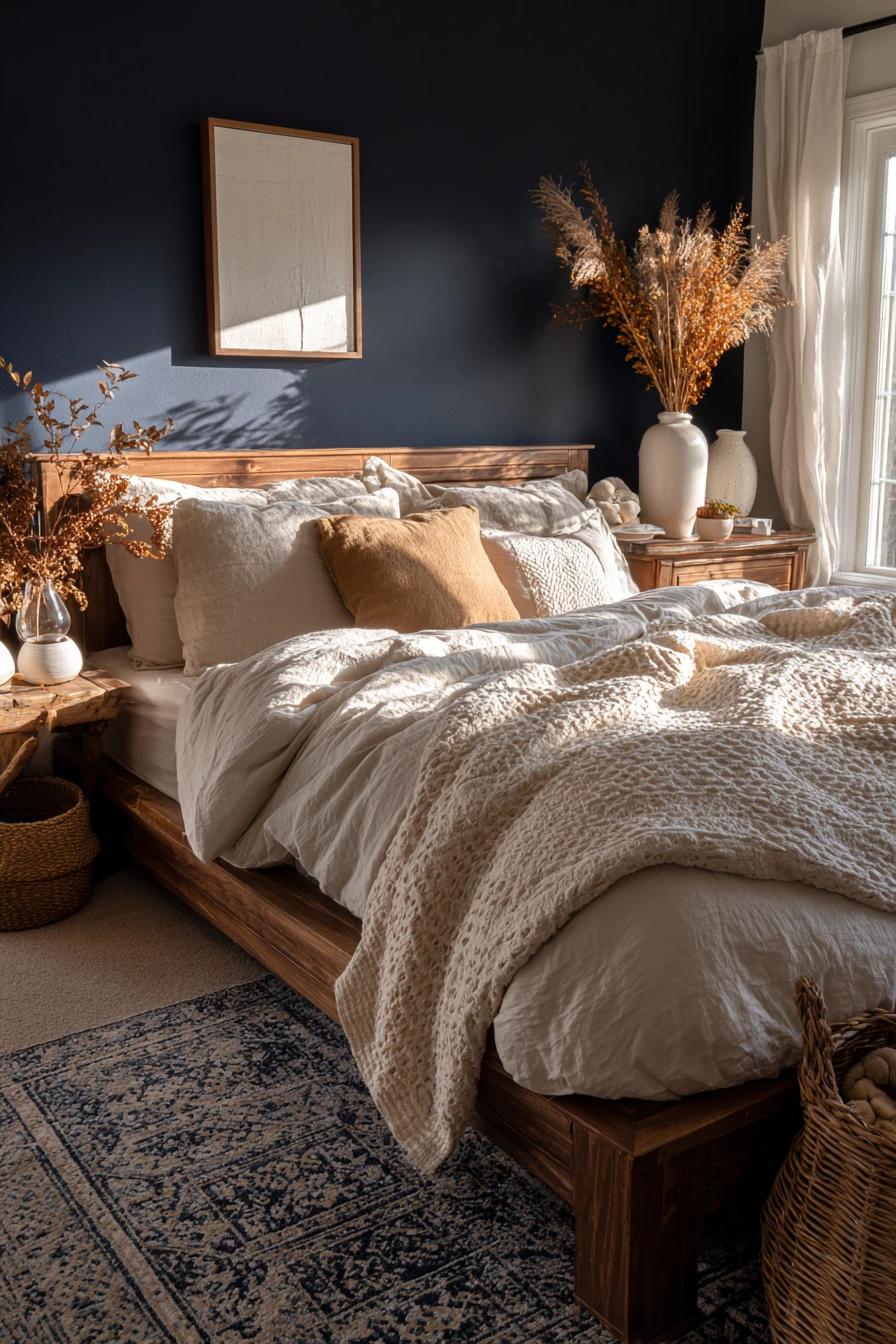 navy blue boho bedroom 10