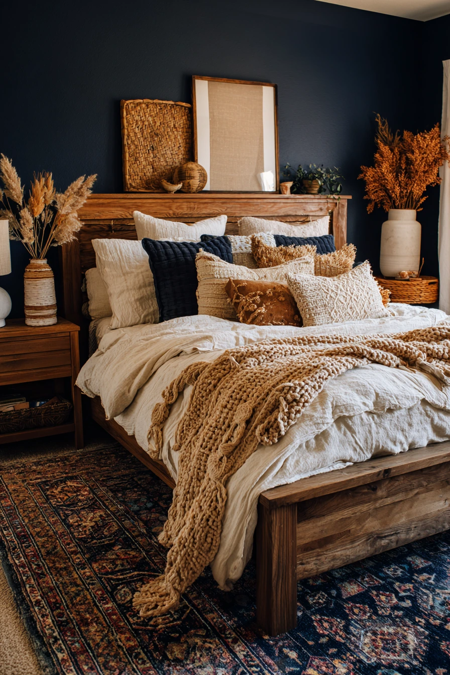 navy blue boho bedroom 11