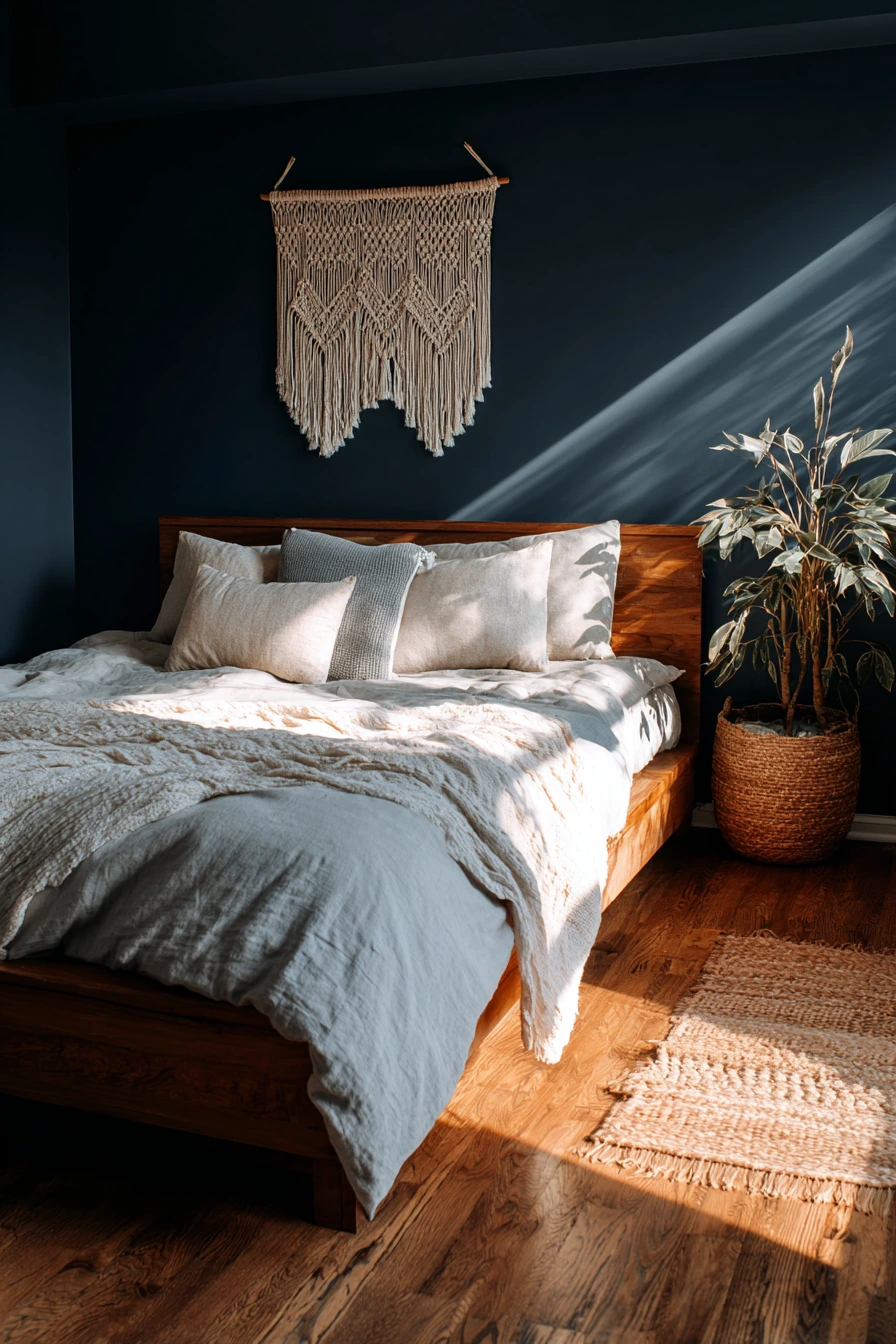 navy blue boho bedroom 13