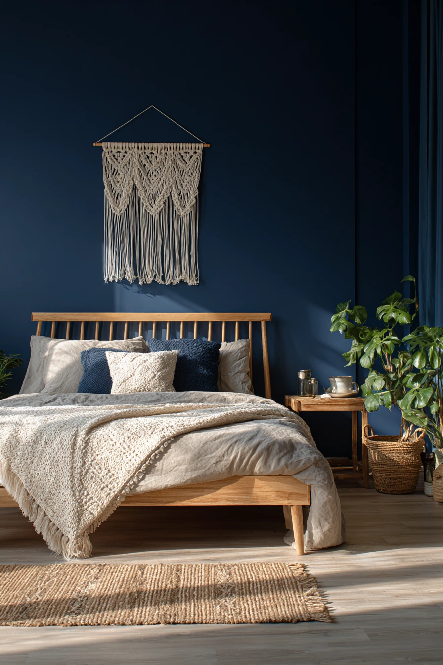 navy blue boho bedroom 14