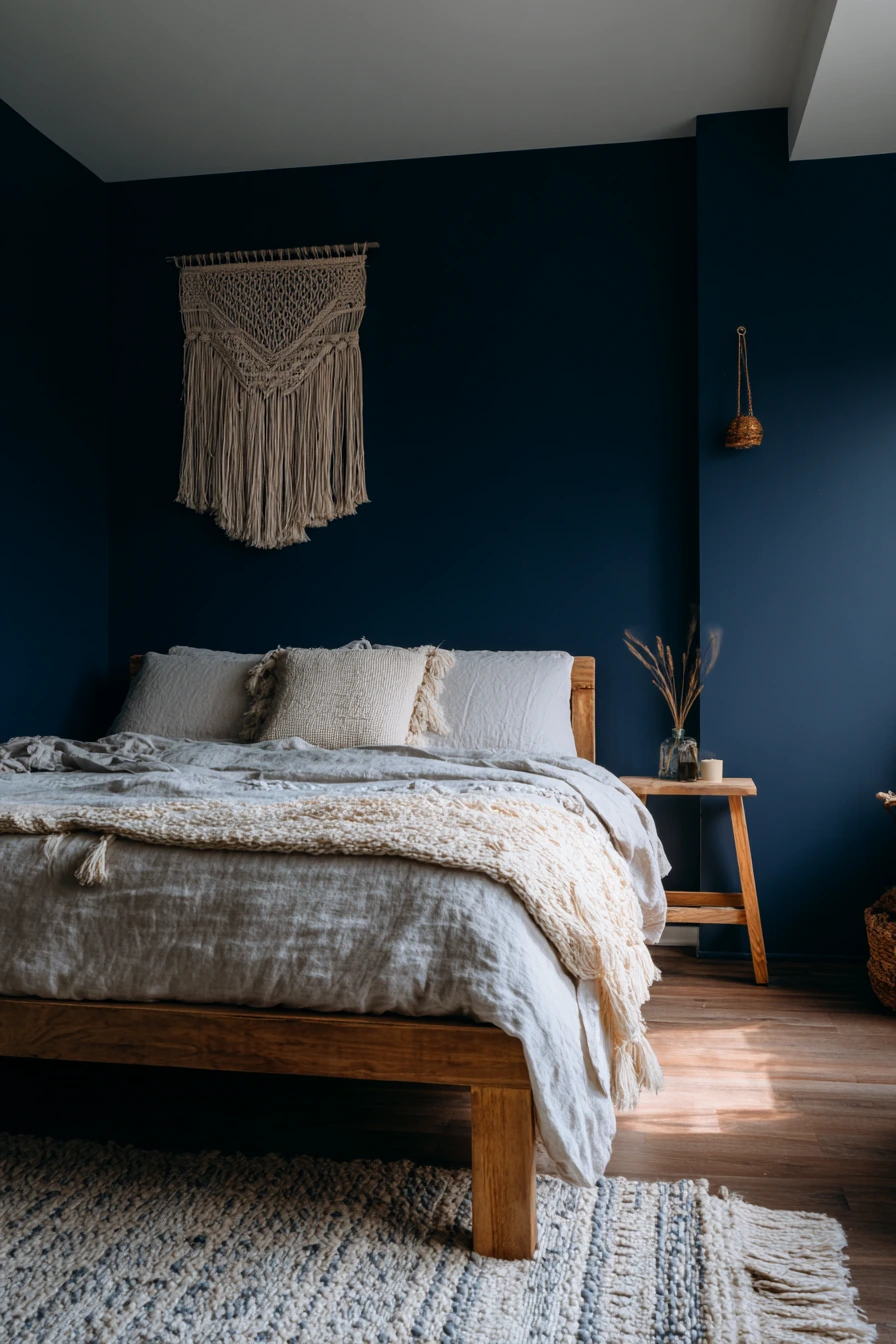 navy blue boho bedroom 15