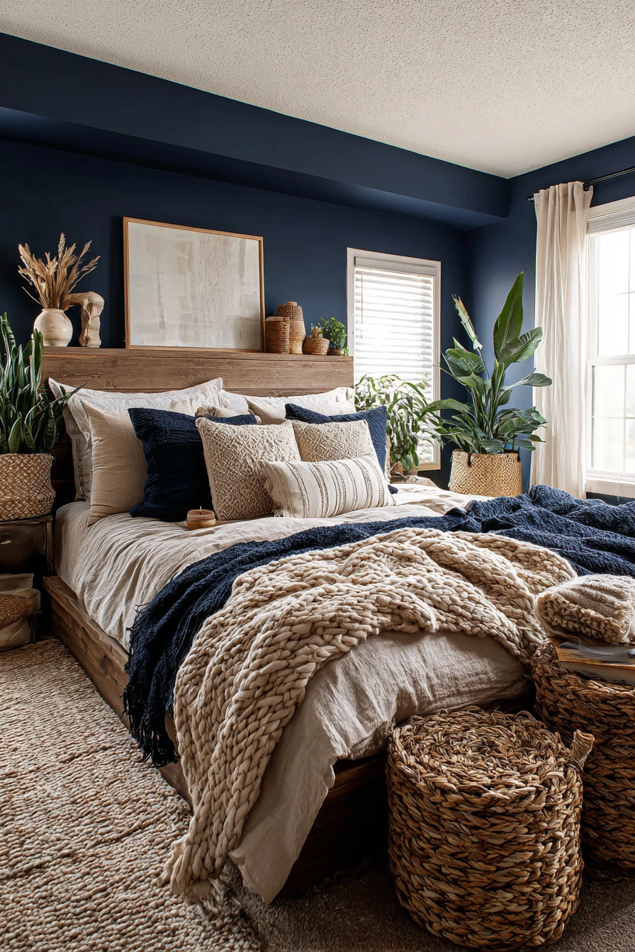 navy blue boho bedroom 17