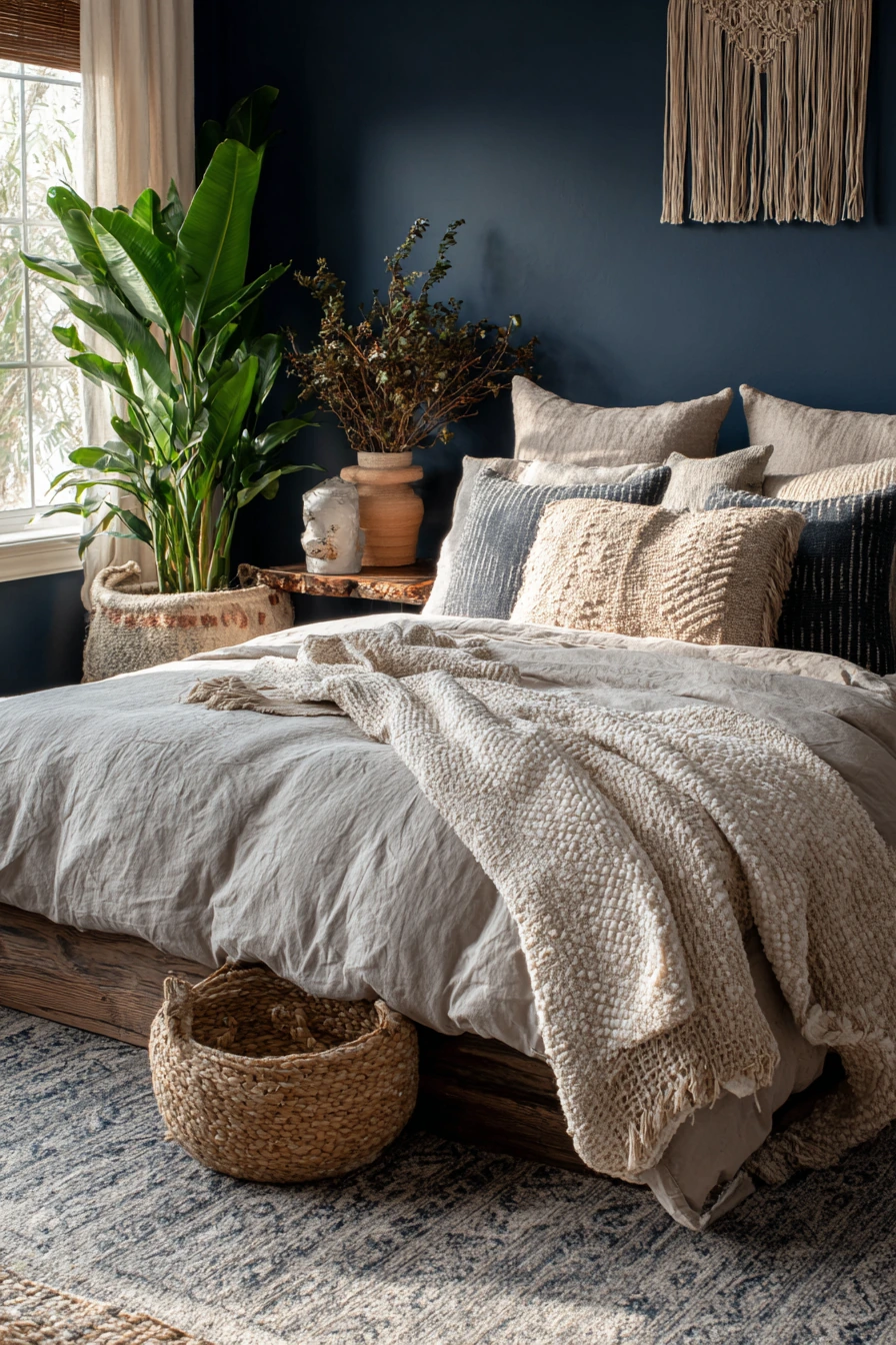 navy blue boho bedroom 19