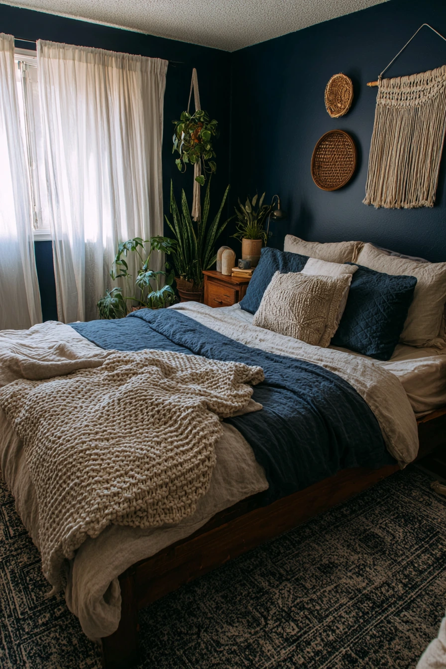 navy blue boho bedroom 2