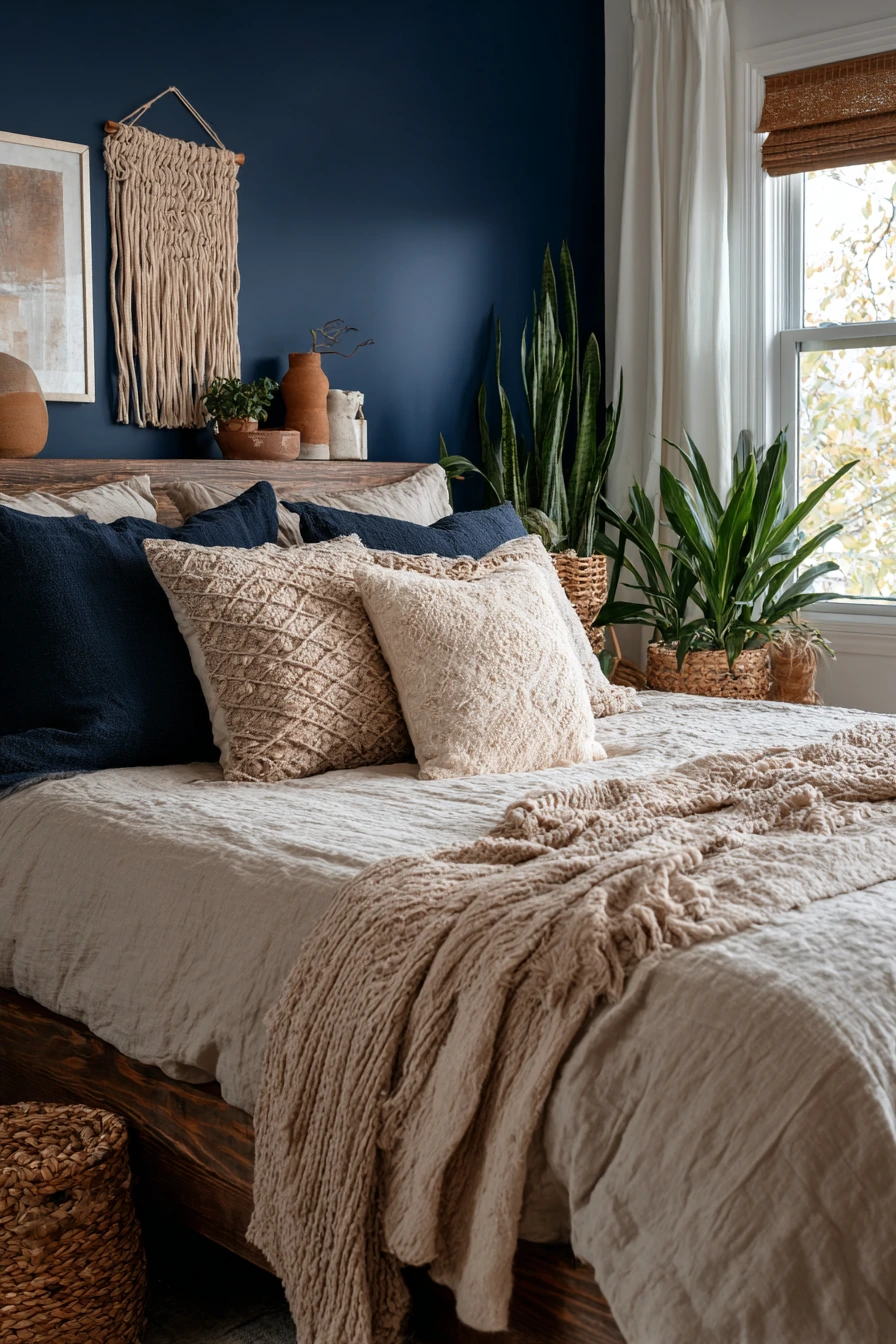 navy blue boho bedroom 20