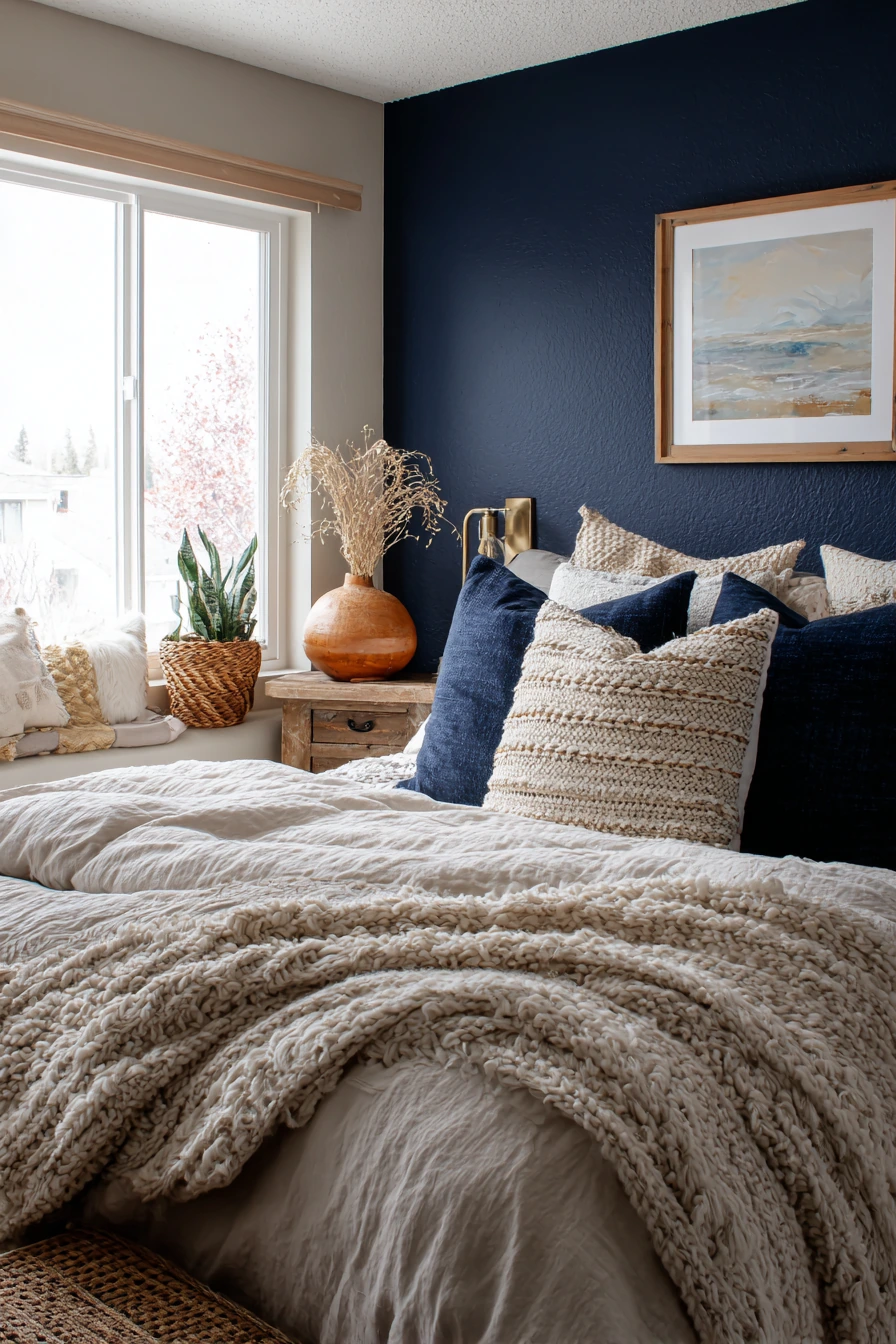 navy blue boho bedroom 21