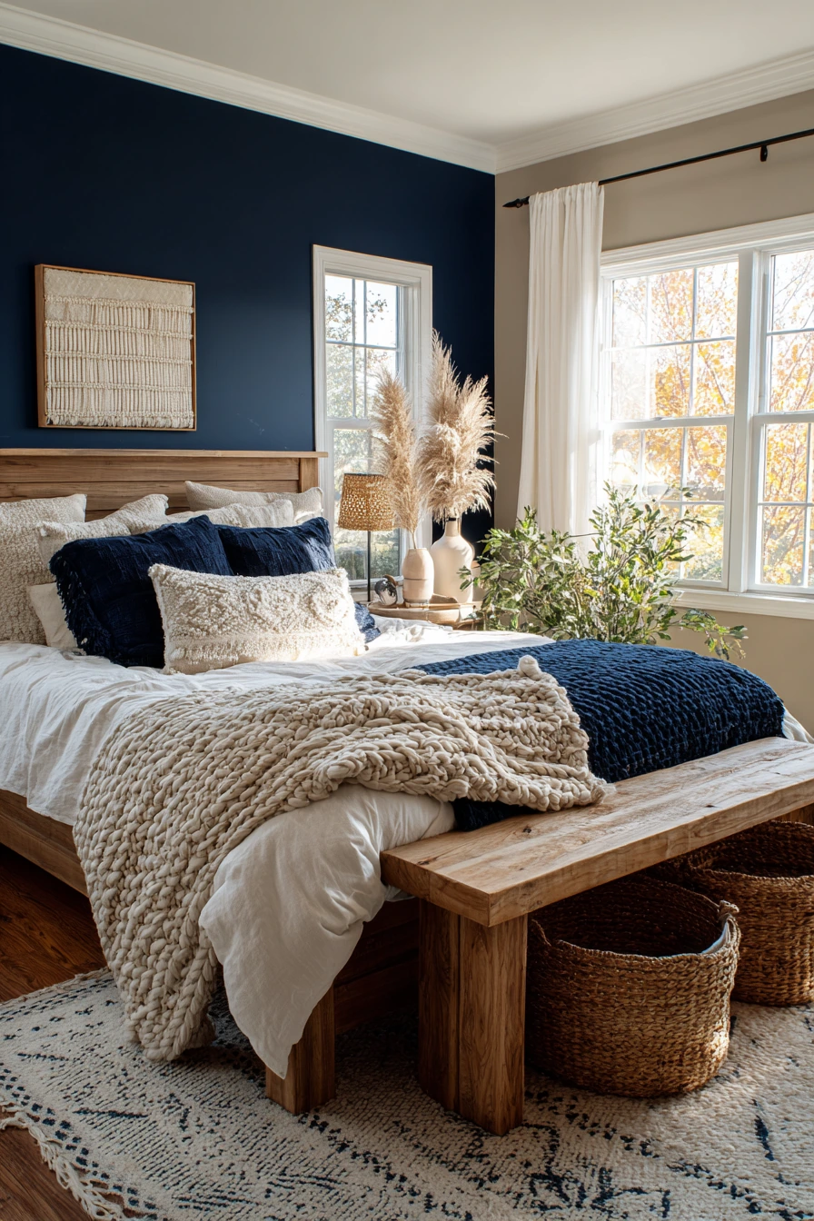 navy blue boho bedroom 22
