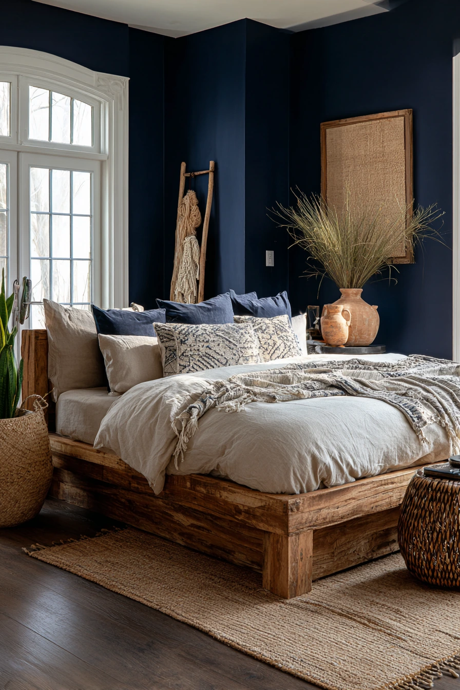 navy blue boho bedroom 25