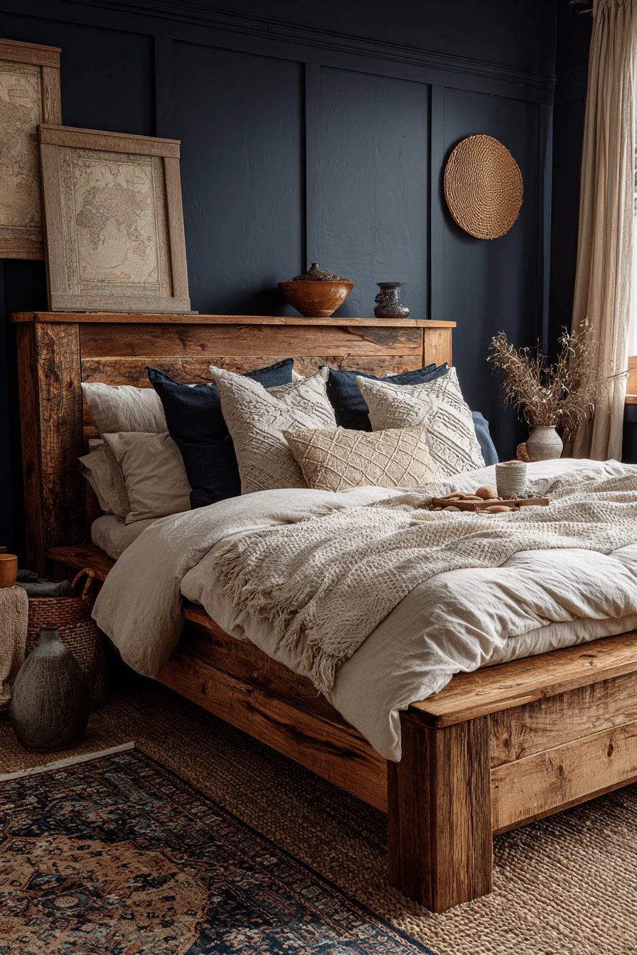 navy blue boho bedroom 27