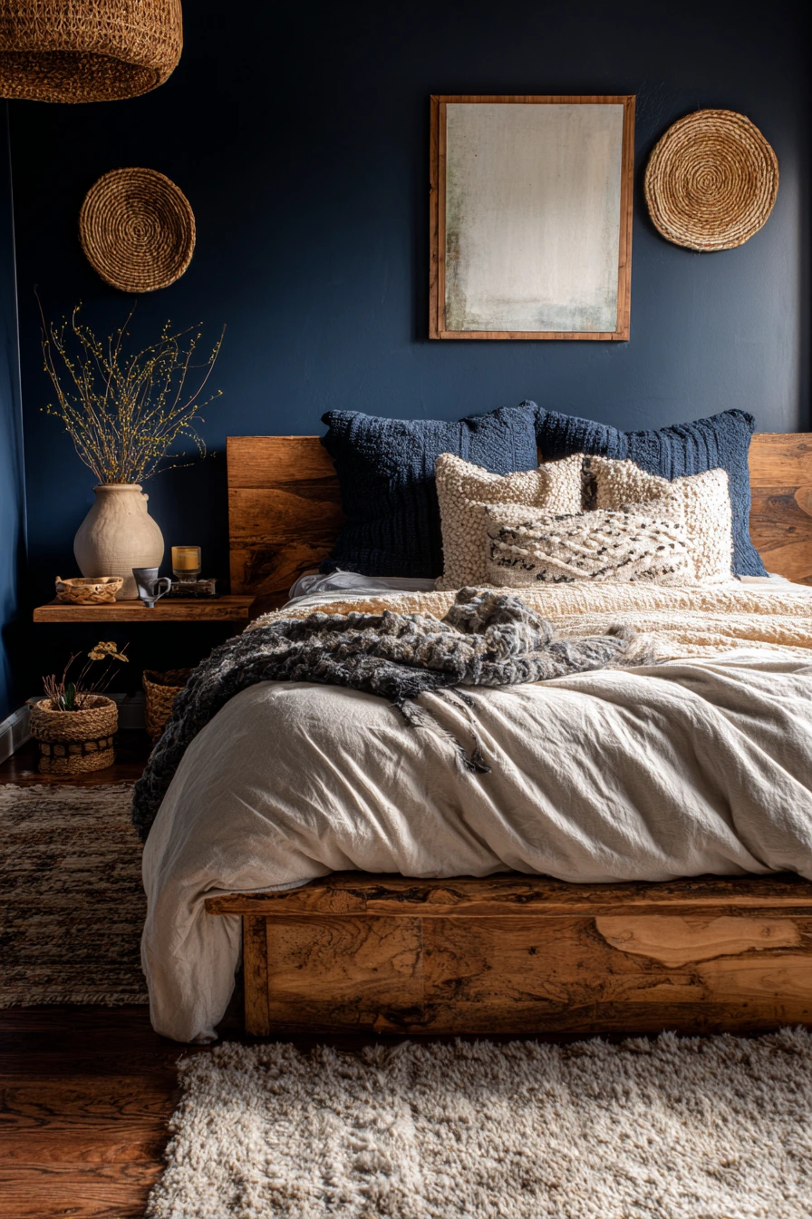 navy blue boho bedroom 28