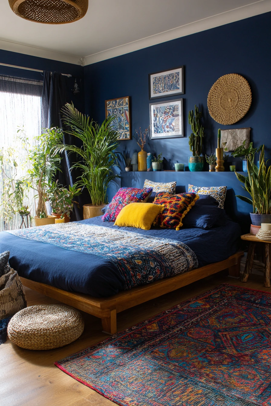 navy blue boho bedroom 29