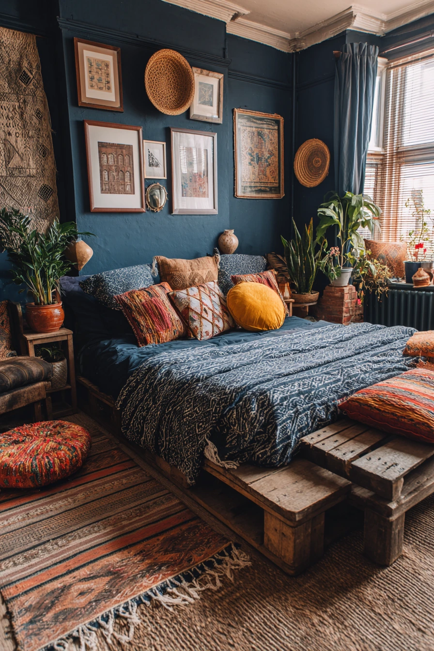 navy blue boho bedroom 30