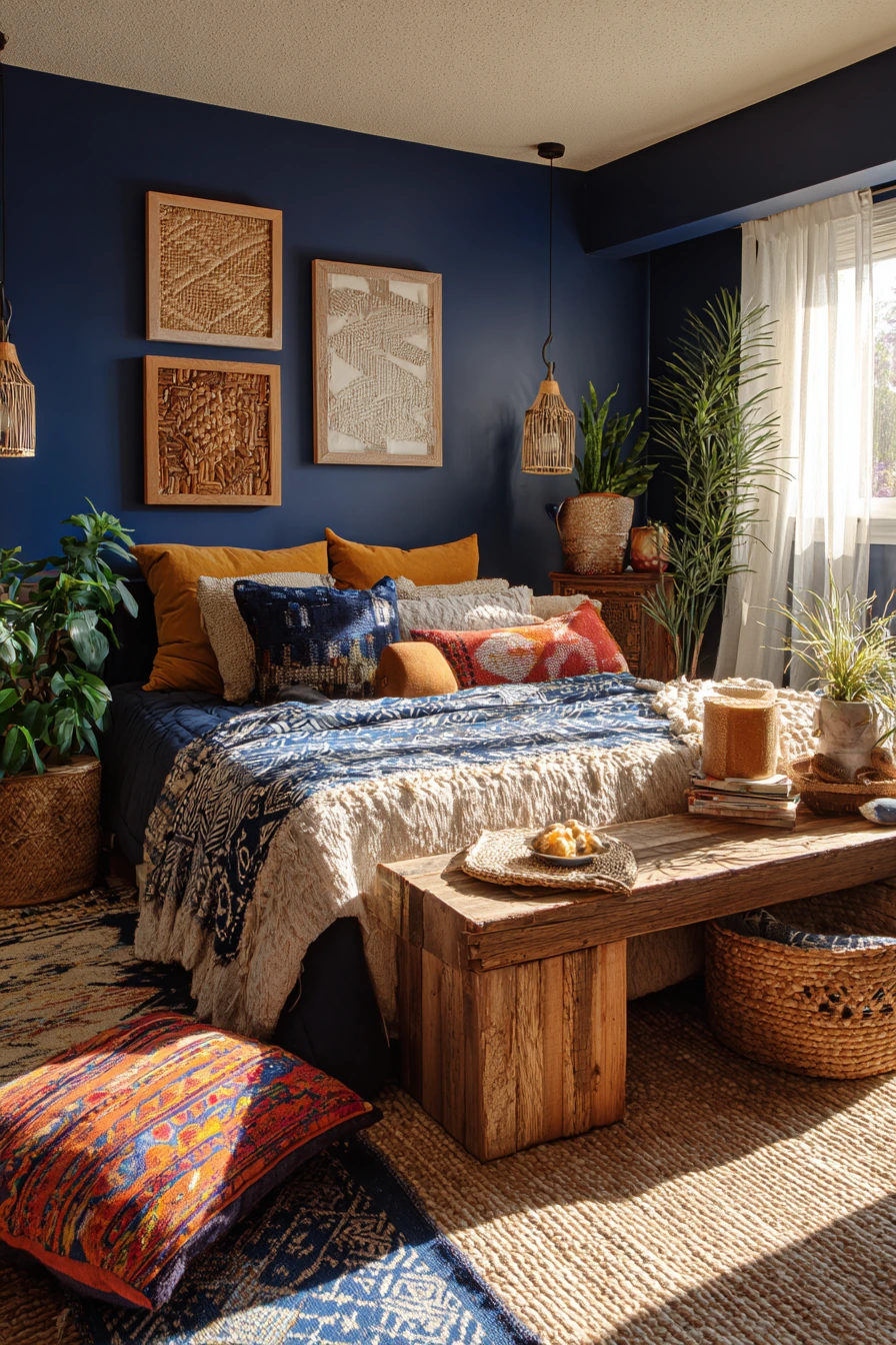 navy blue boho bedroom 31
