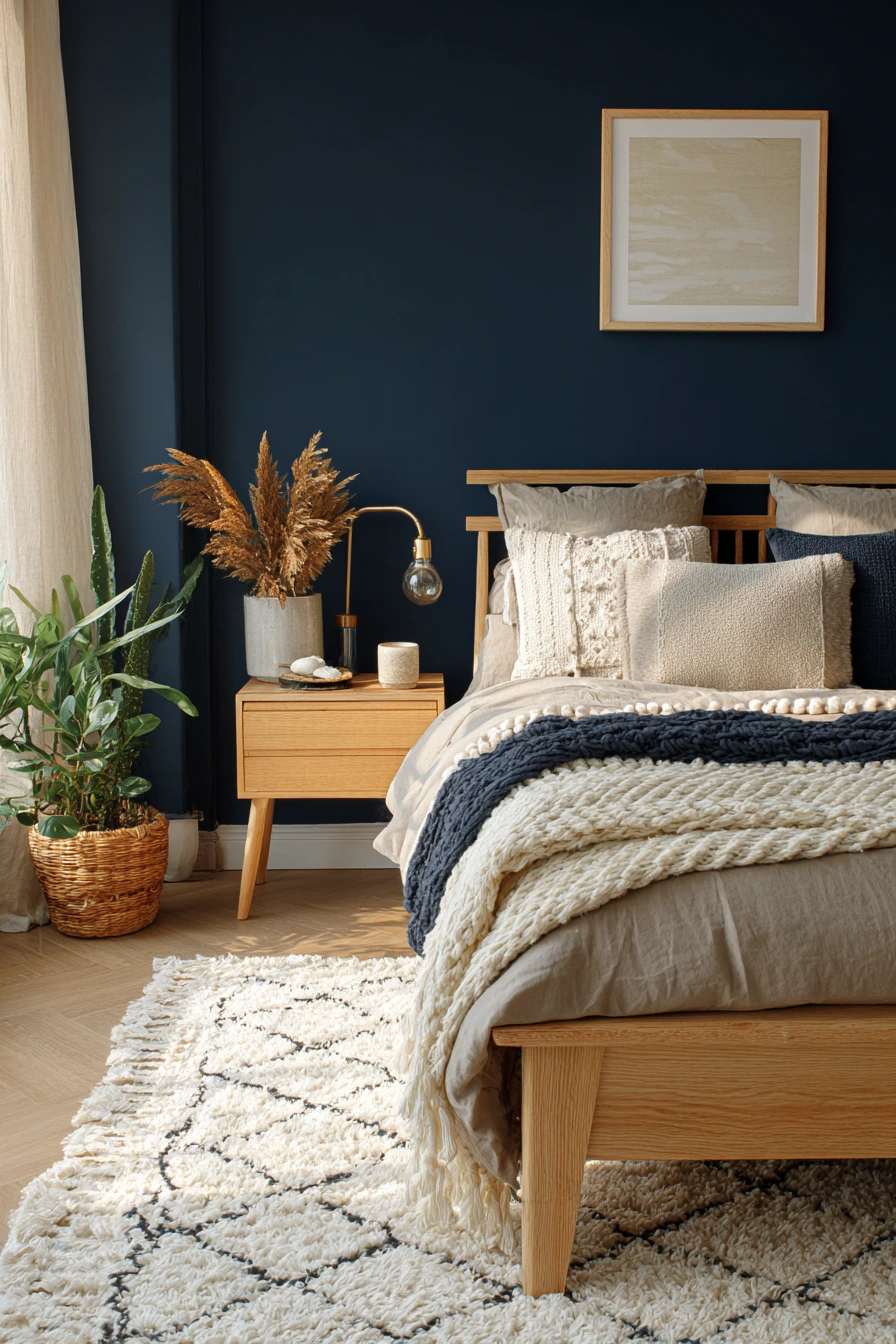 navy blue boho bedroom 33