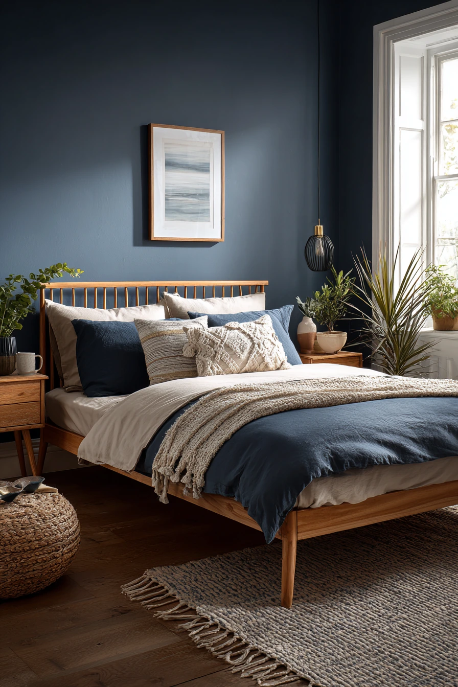 navy blue boho bedroom 34