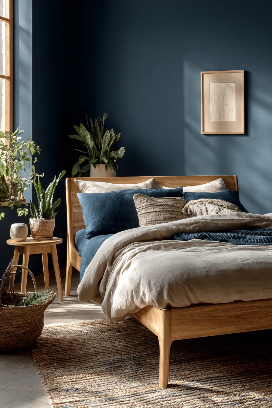 navy blue boho bedroom 36