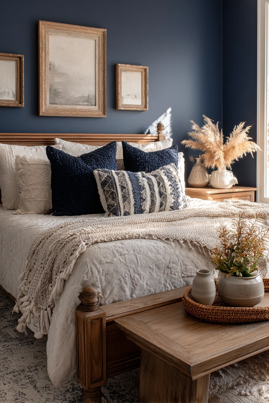 navy blue boho bedroom 37