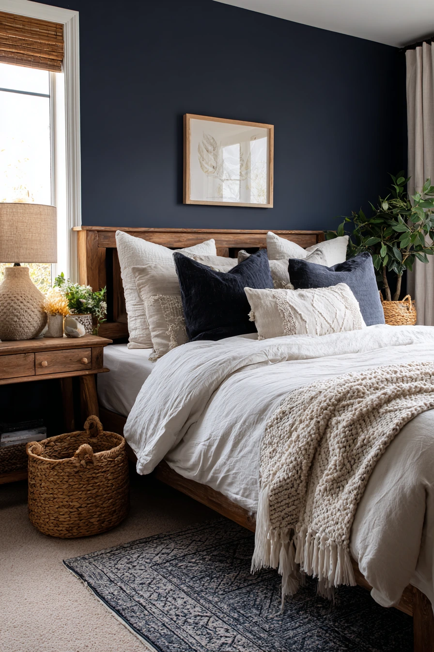 navy blue boho bedroom 38