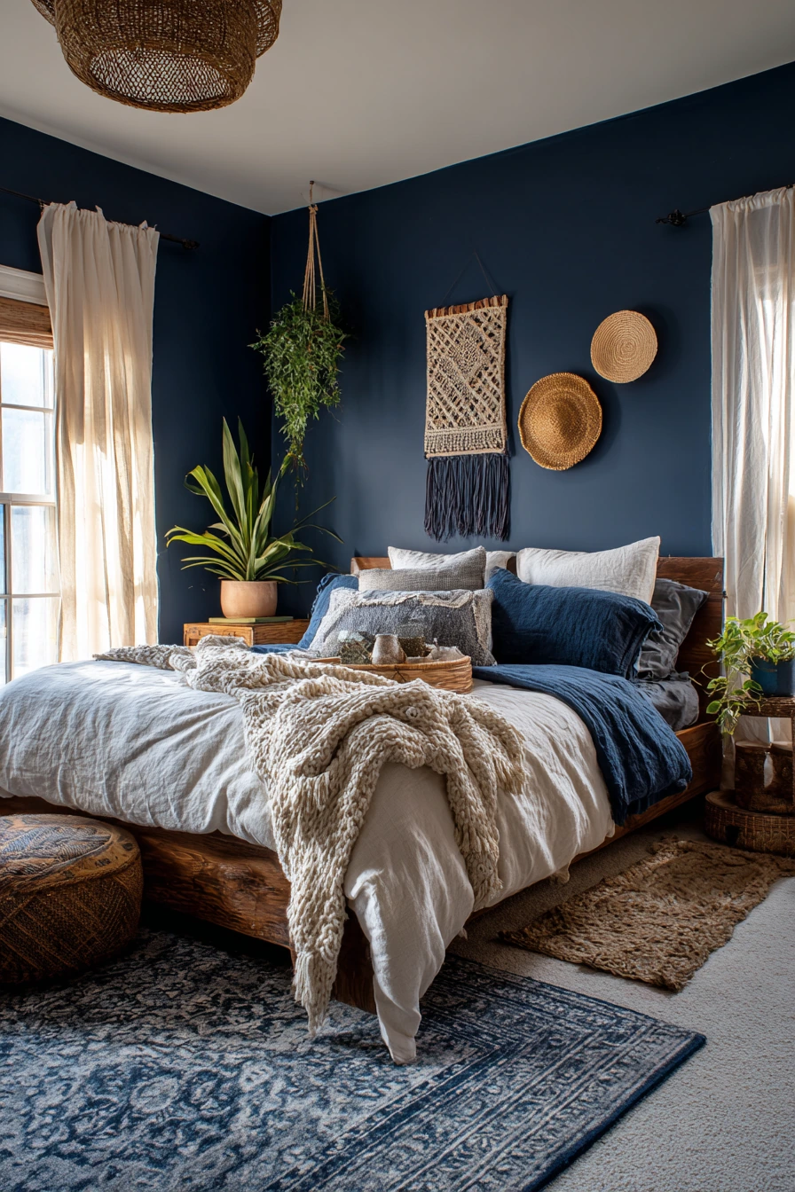 navy blue boho bedroom 4