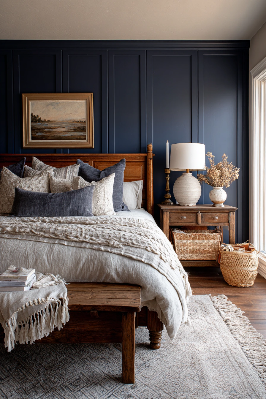 navy blue boho bedroom 40