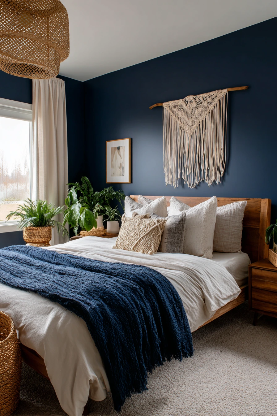 navy blue boho bedroom 5