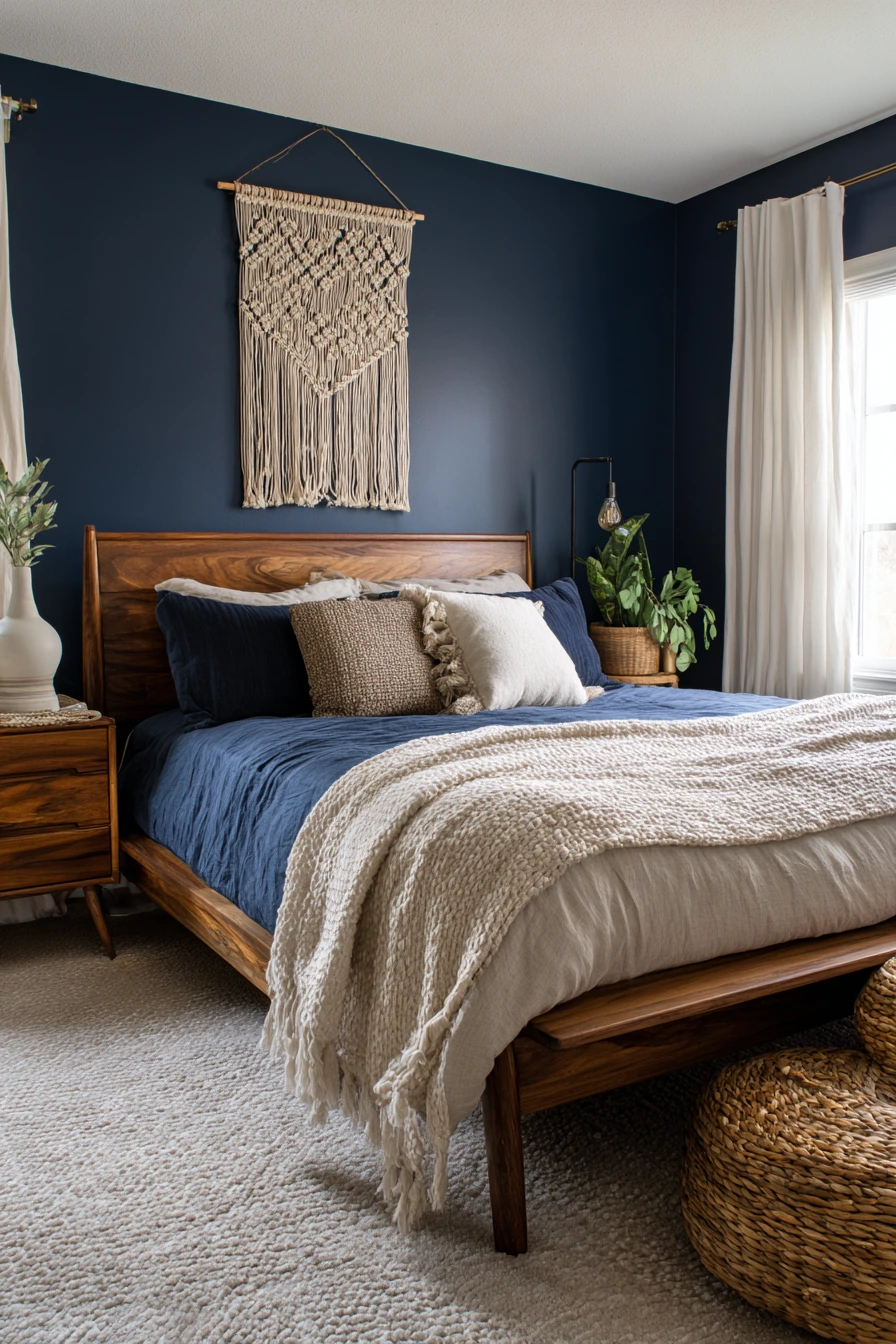 navy blue boho bedroom 8
