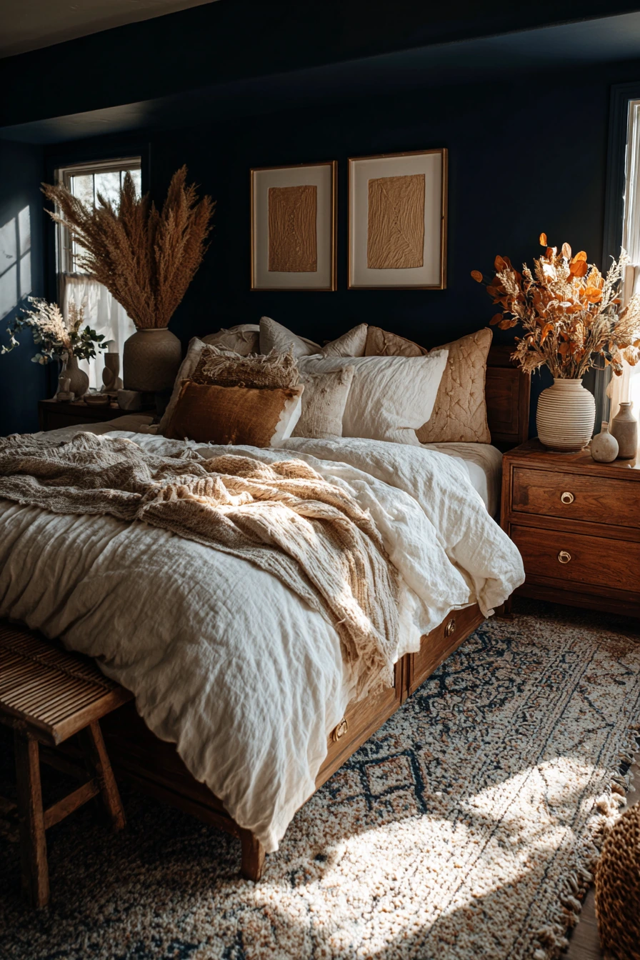 navy blue boho bedroom 9