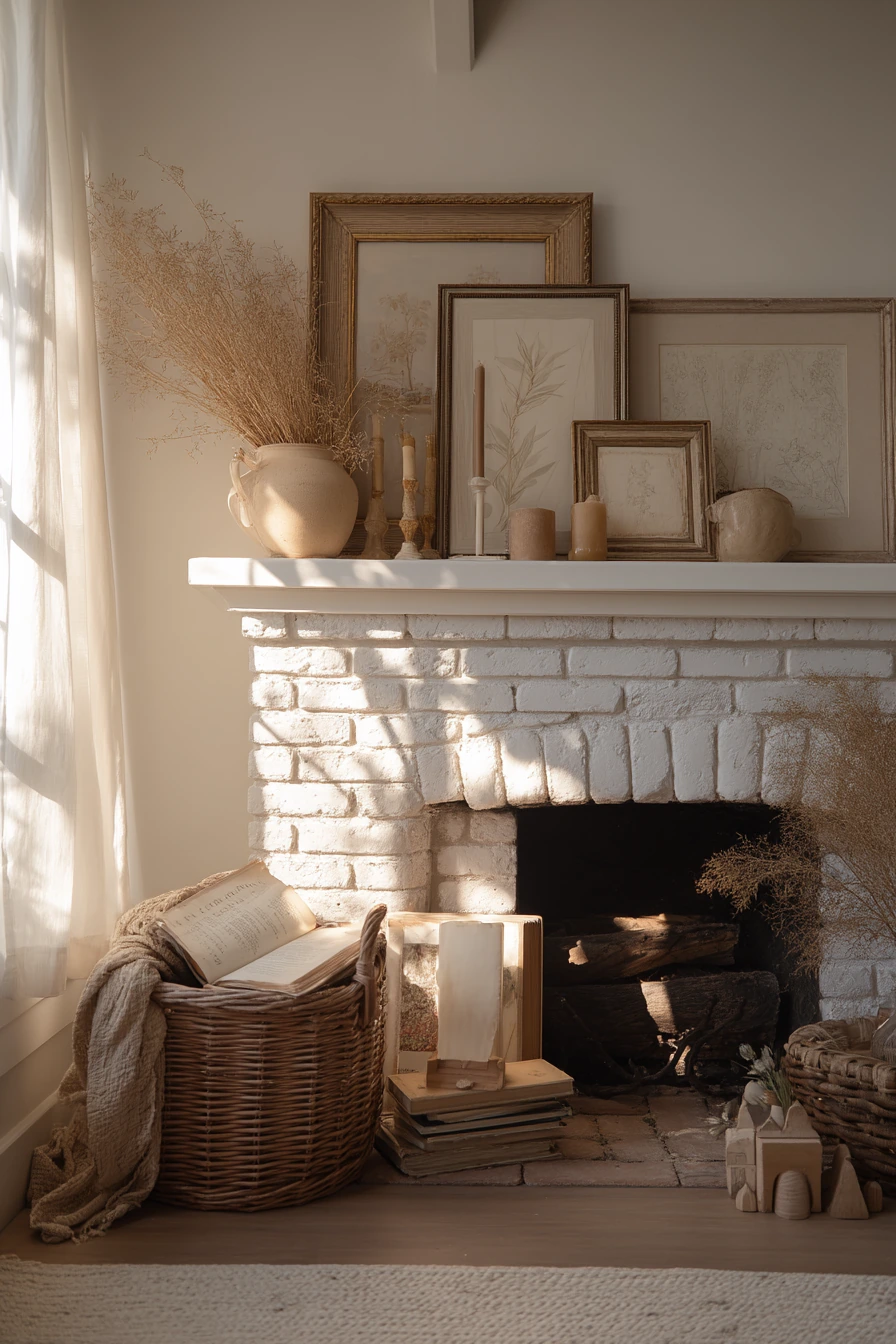 neutral mantel decor ideas 16