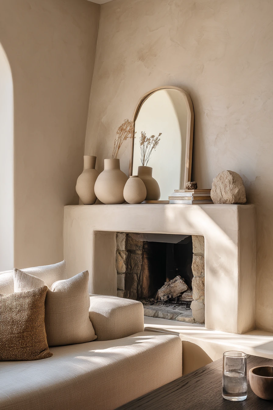 neutral mantel decor ideas 17