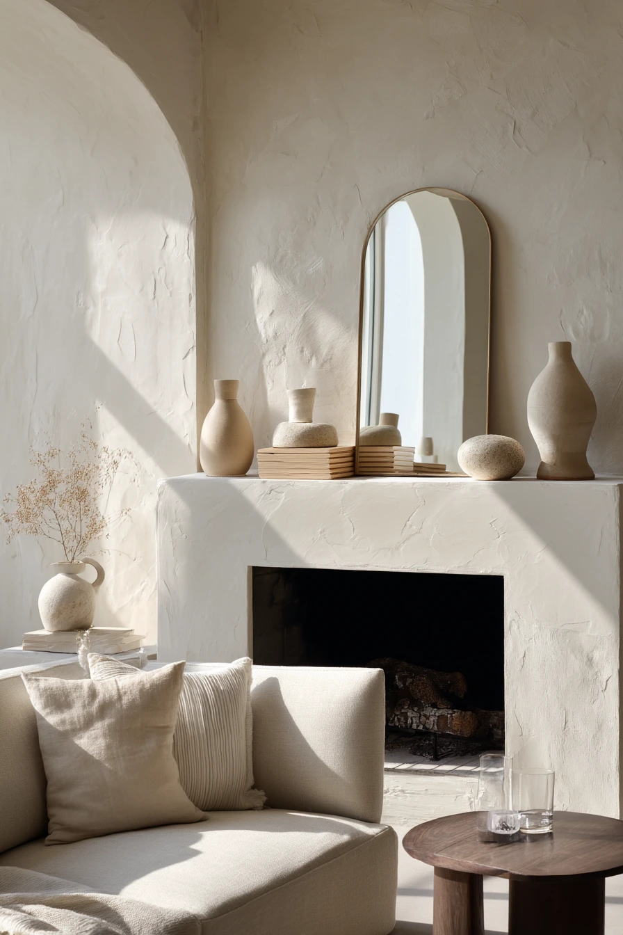 neutral mantel decor ideas 20