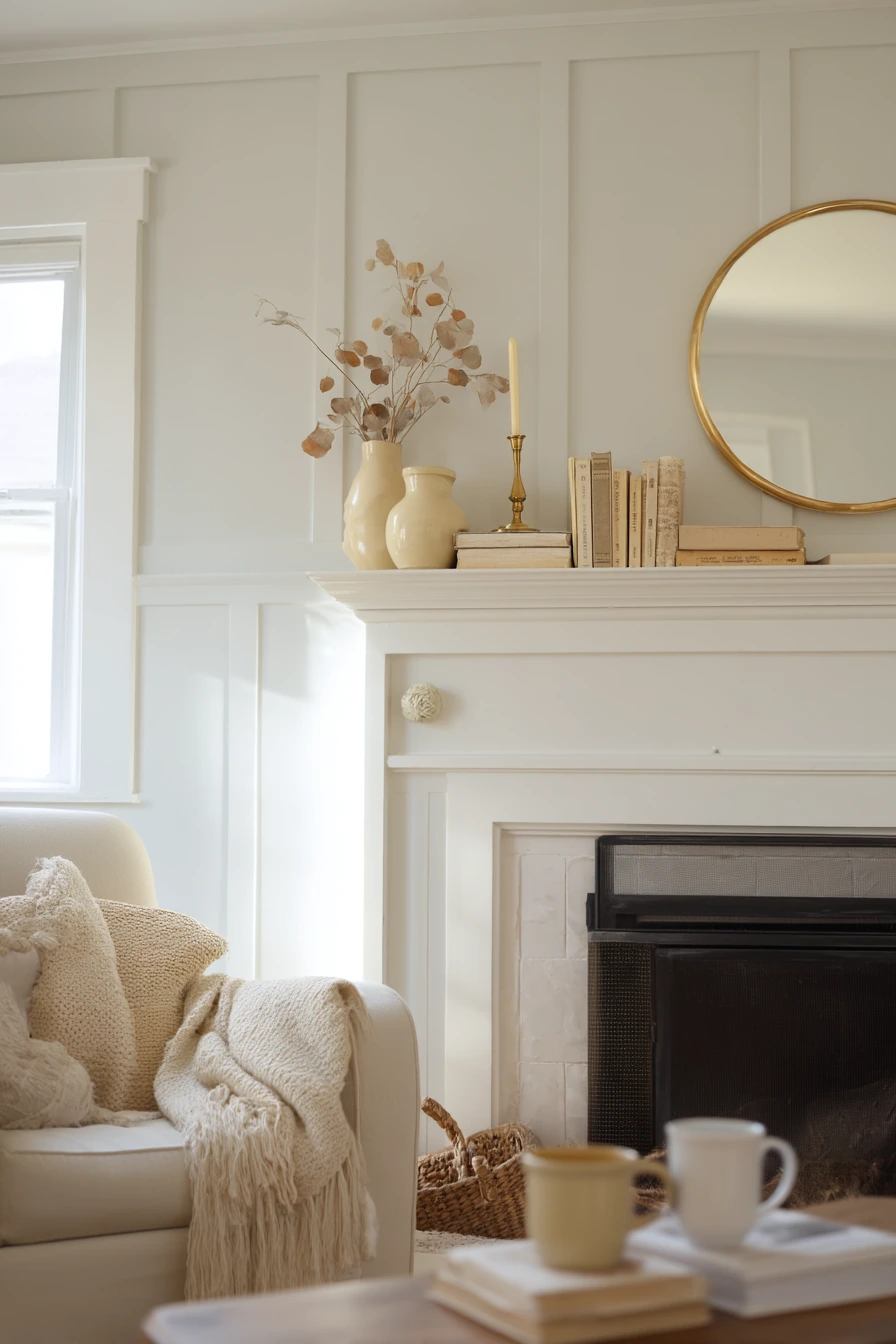 neutral mantel decor ideas 24