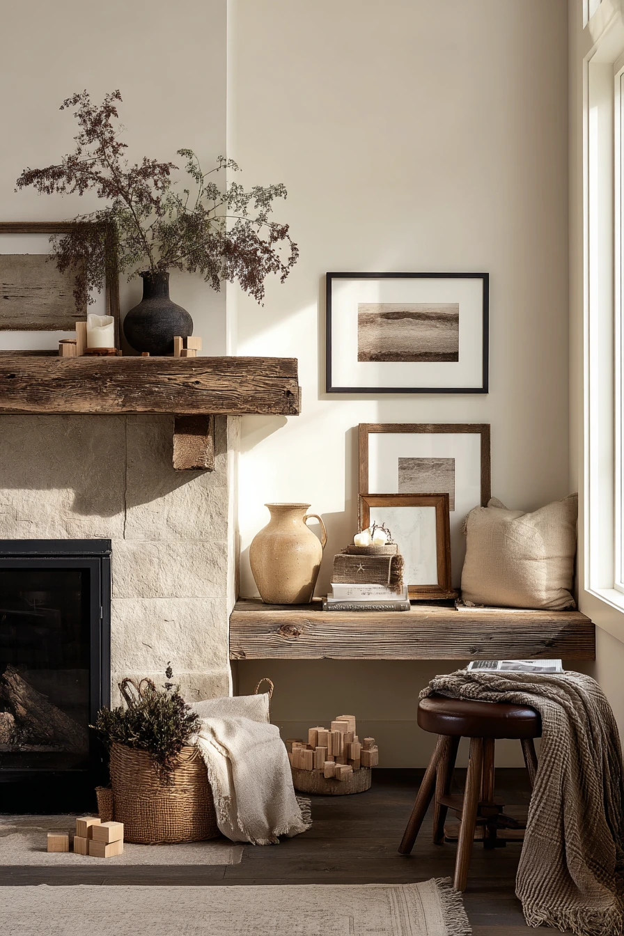 neutral mantel decor ideas 25