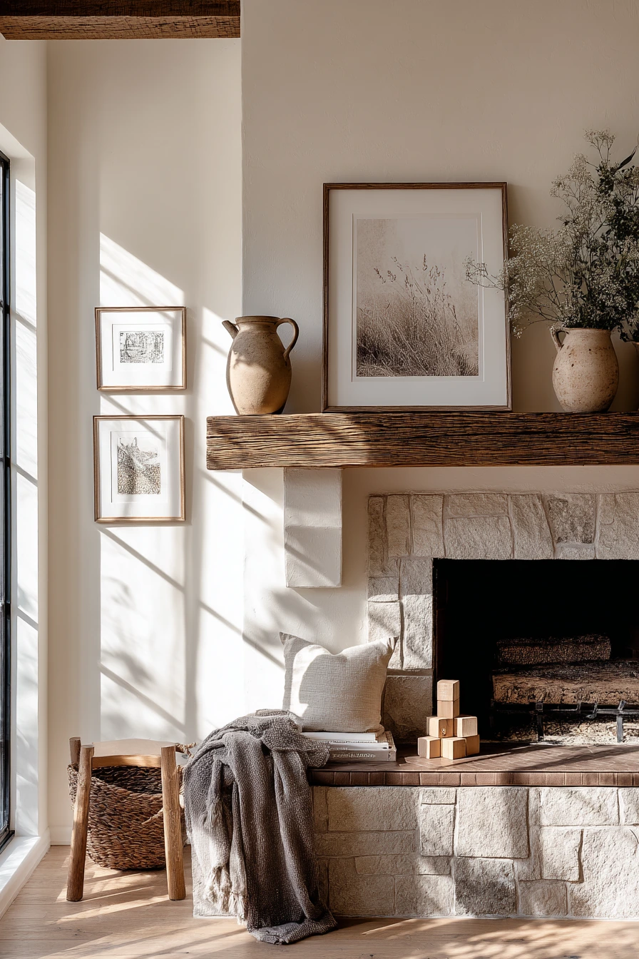 neutral mantel decor ideas 26