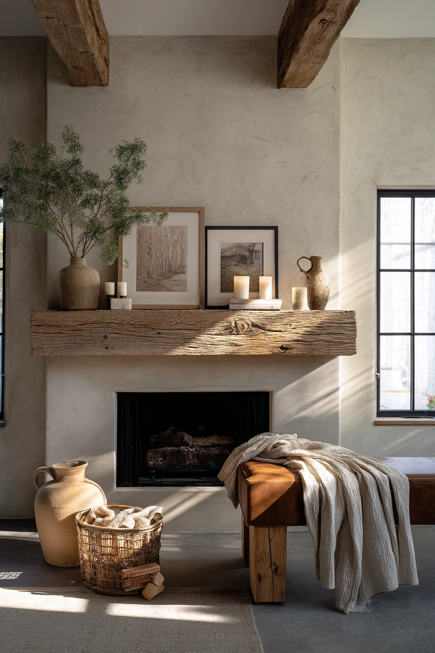 neutral mantel decor ideas 28
